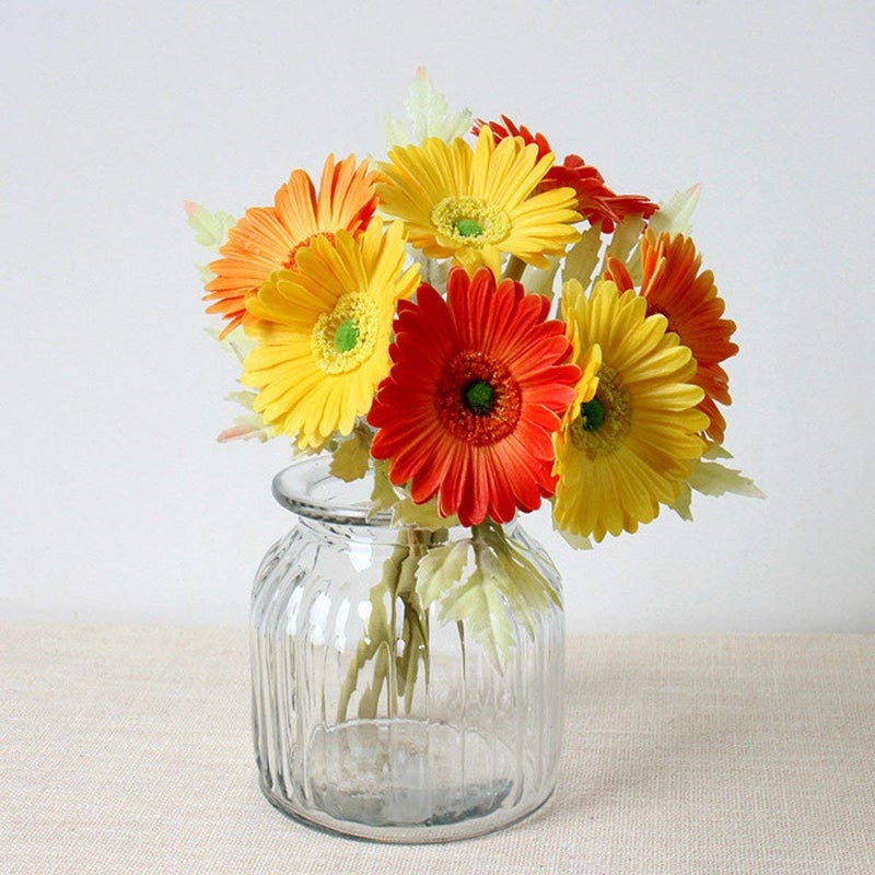 LebriTamFa 7PCS Real Touch PU Artificial Barberton Daisy Gerbera Daisy Flowers Bunch Bouquet Arrangements for Holiday Bridal Bouquet Home Party Decor Bridesmaid (Yellow) - Image 3